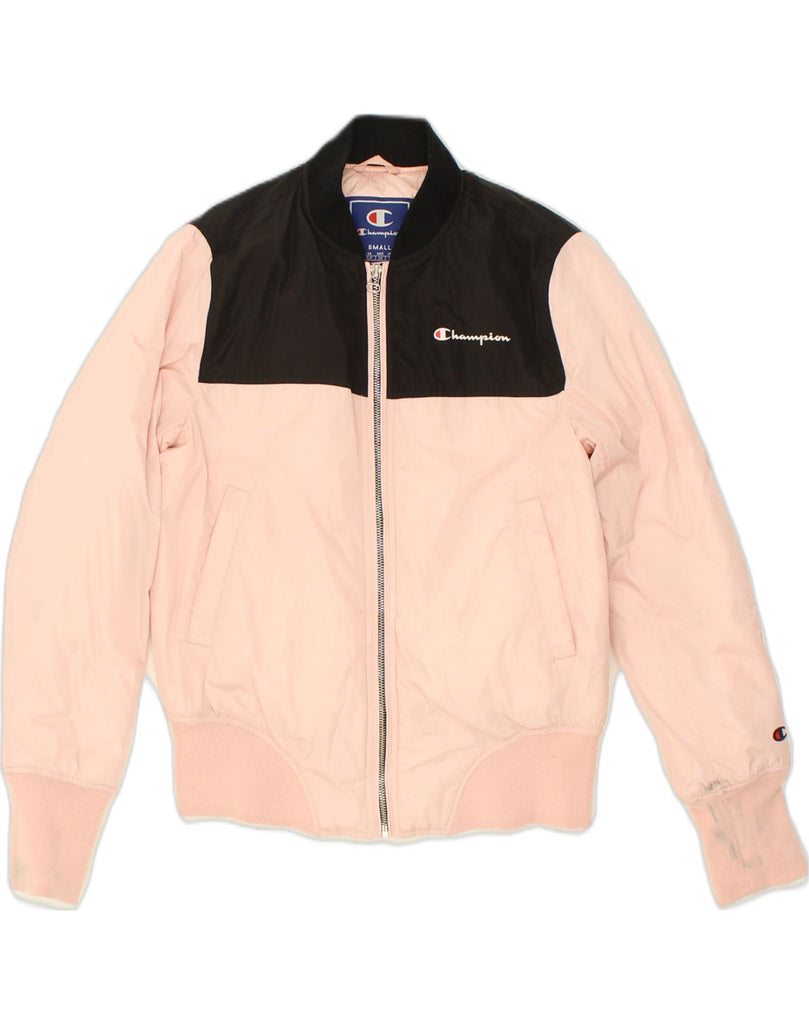 CHAMPION Mens Bomber Jacket UK 36 Small Pink Colourblock Polyester | Vintage Champion | Thrift | Second-Hand Champion | Used Clothing | Messina Hembry 