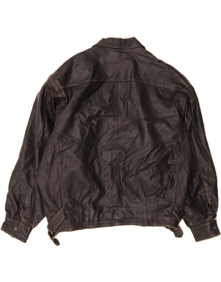 VINTAGE Womens Oversized Leather Jacket UK 14 Medium Black Leather Vintage Vintage and Second-Hand Vintage from Messina Hembry 