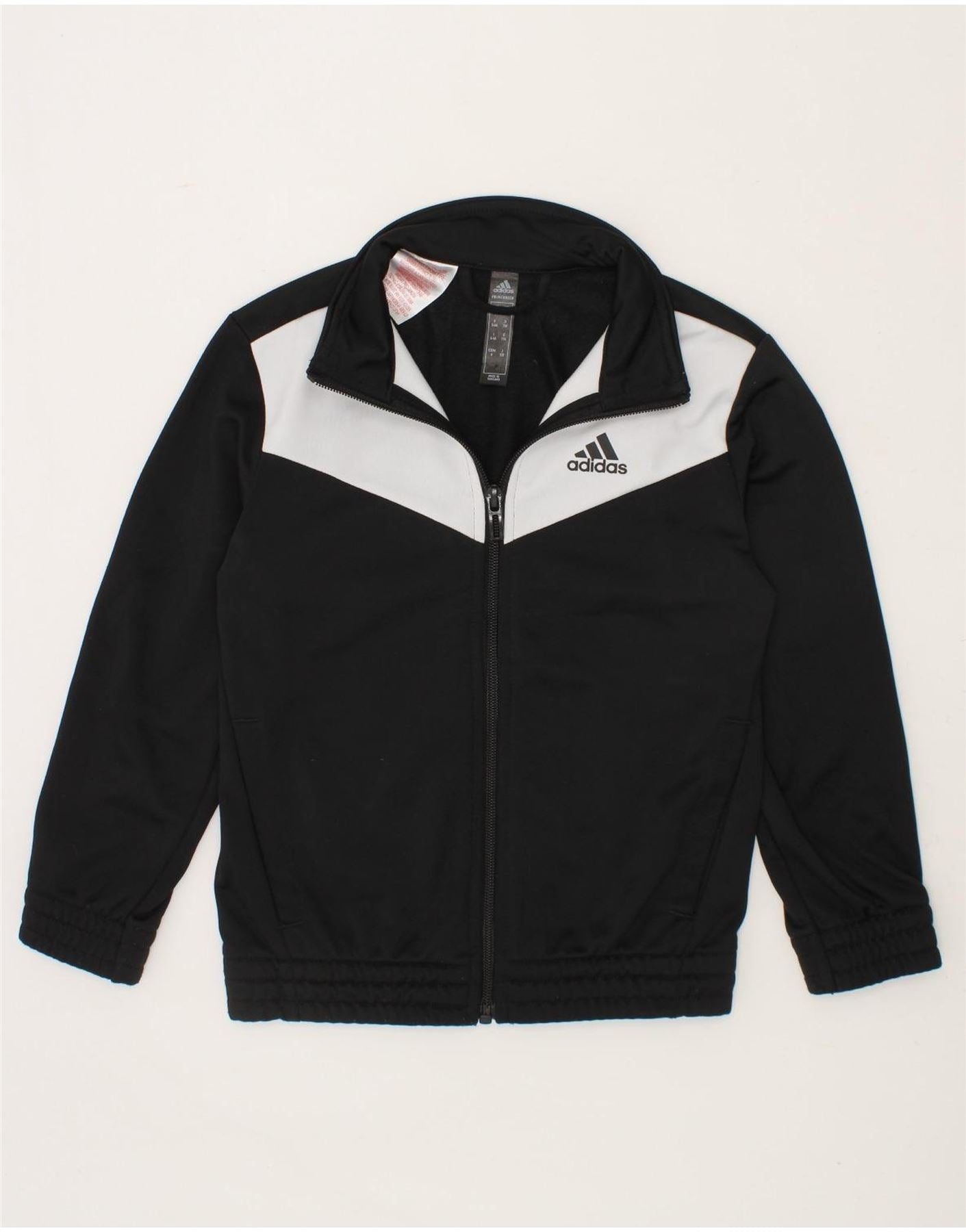 ADIDAS Boys Tracksuit Top Jacket 5-6 Years Black Colourblock