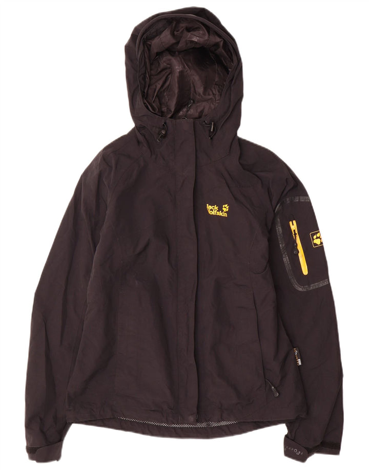 Jack Wolfskin Womens Hooded Rain Jacket UK 8 Small Black Polyamide