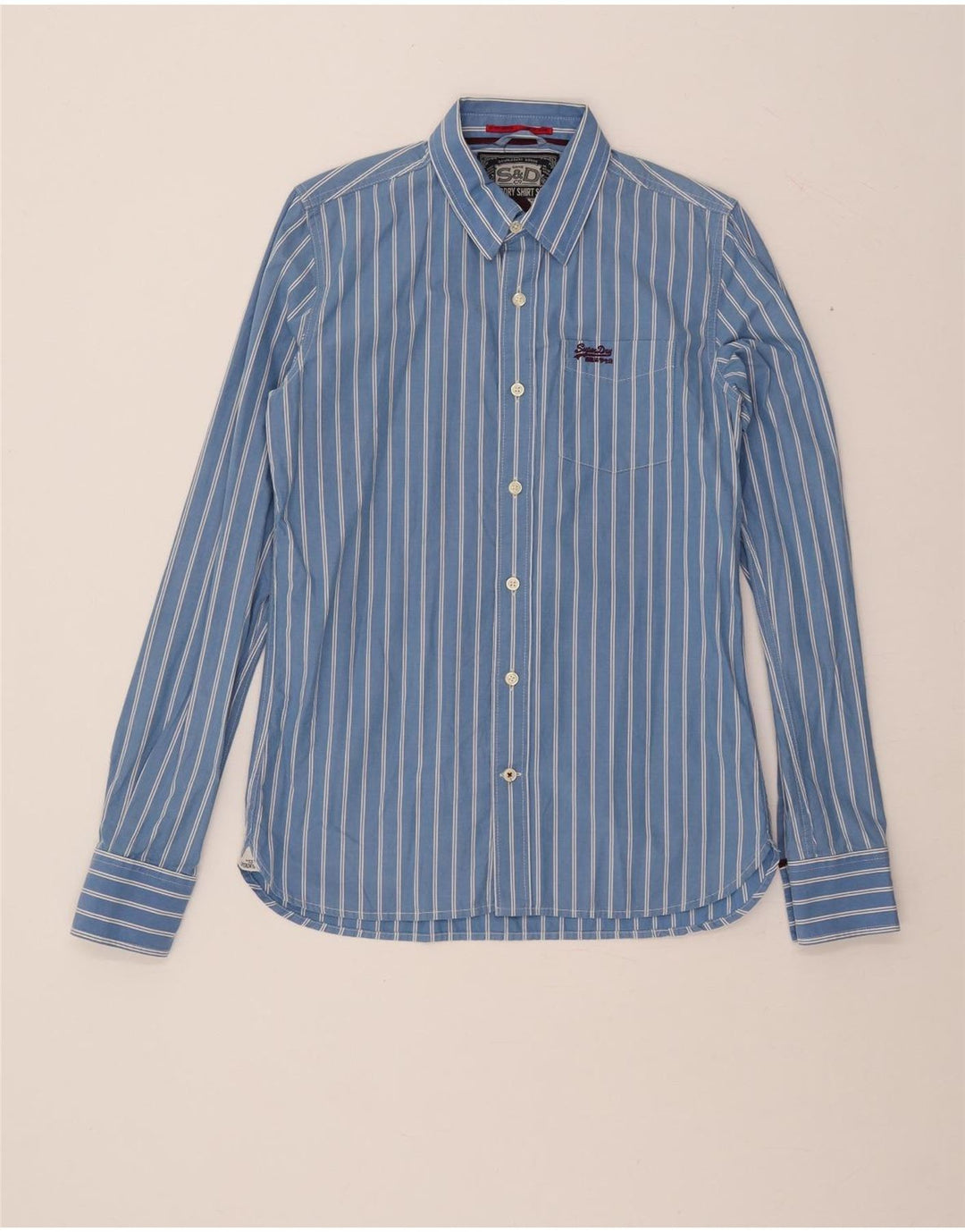 SUPERDRY Mens Shirt Large Blue Pinstripe Cotton