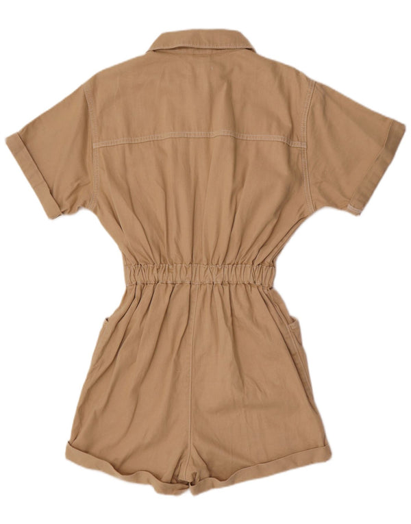 Topshop Womens Short Sleeve Playsuit UK 8 Small Beige Cotton