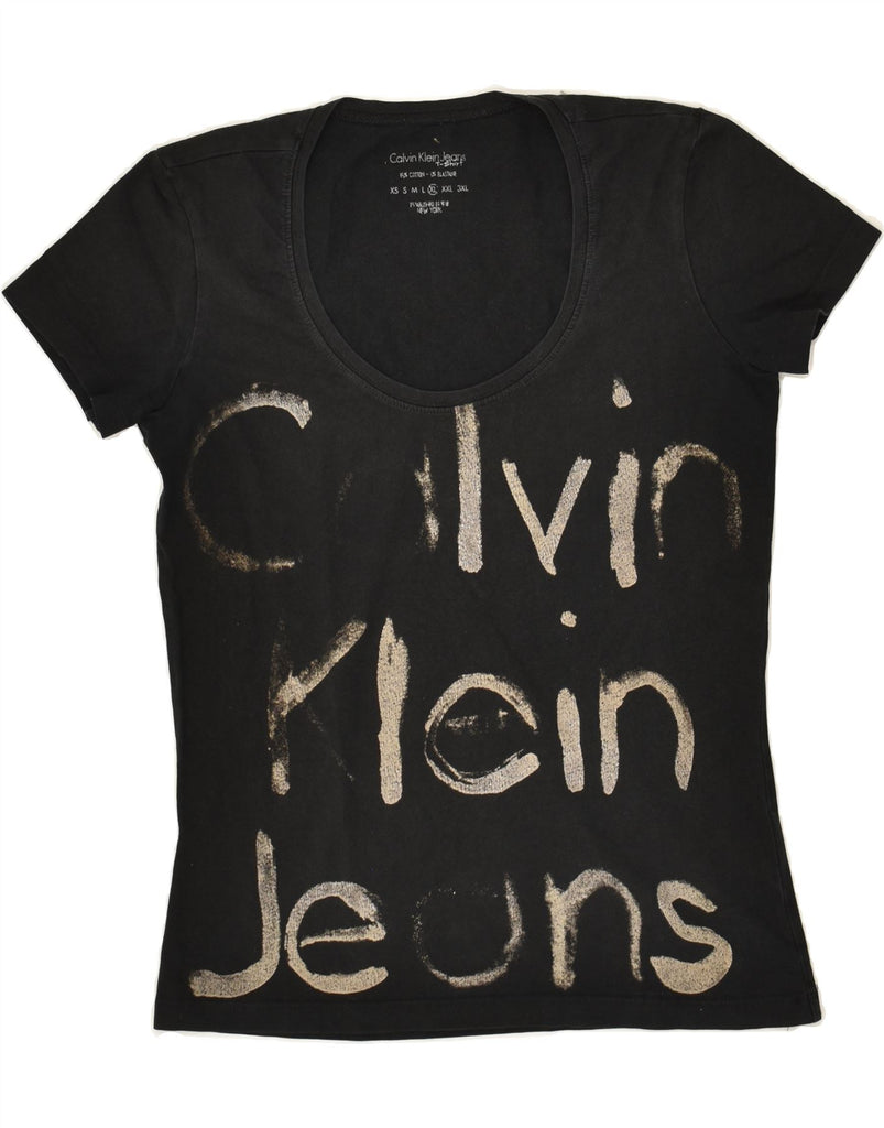 CALVIN KLEIN JEANS Girls Graphic T-Shirt Top 13-14 Years XL Black Vintage Calvin Klein Jeans and Second-Hand Calvin Klein Jeans from Messina Hembry 