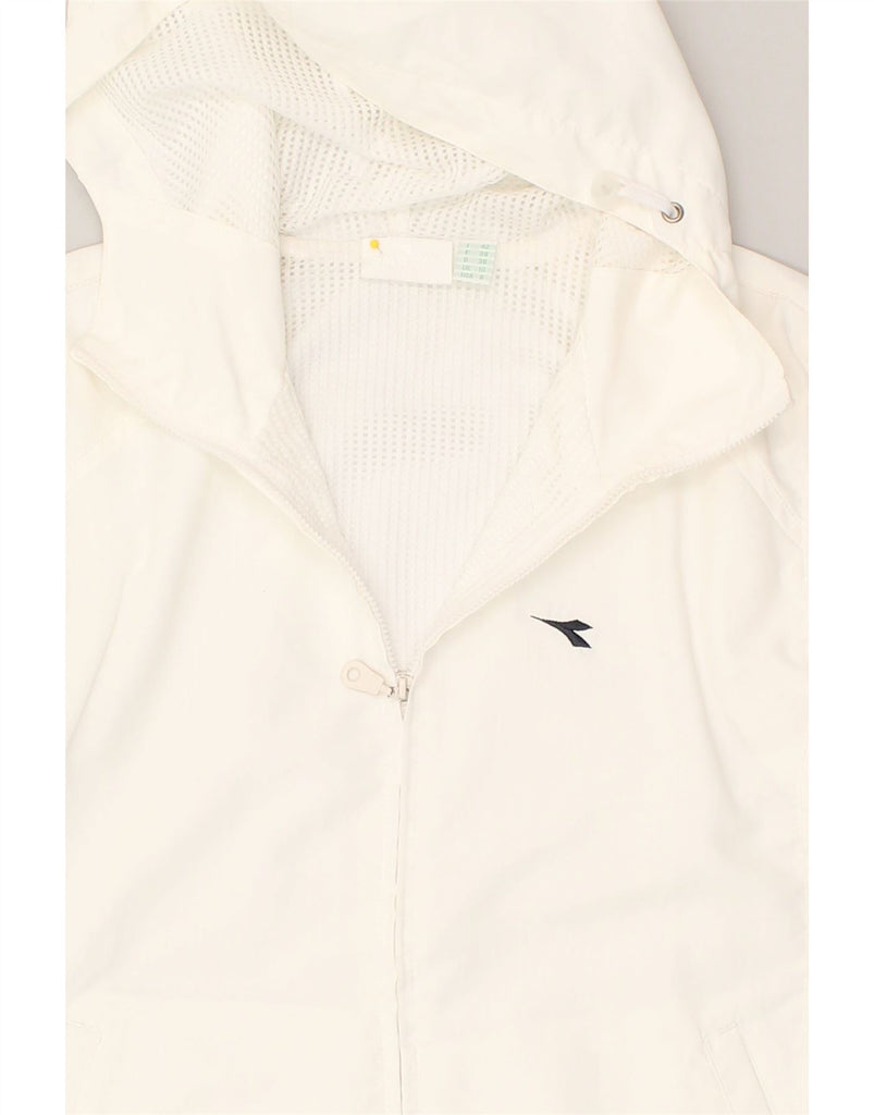 DIADORA Womens Hooded Sleeveless Tracksuit Top Jacket UK 10 Small White | Vintage Diadora | Thrift | Second-Hand Diadora | Used Clothing | Messina Hembry 