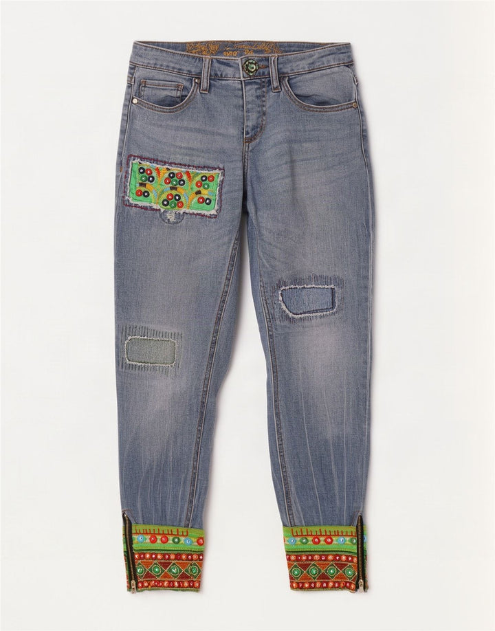 Desigual Womens Joggers Tapered Jeans W24 L27 Blue Patchwork