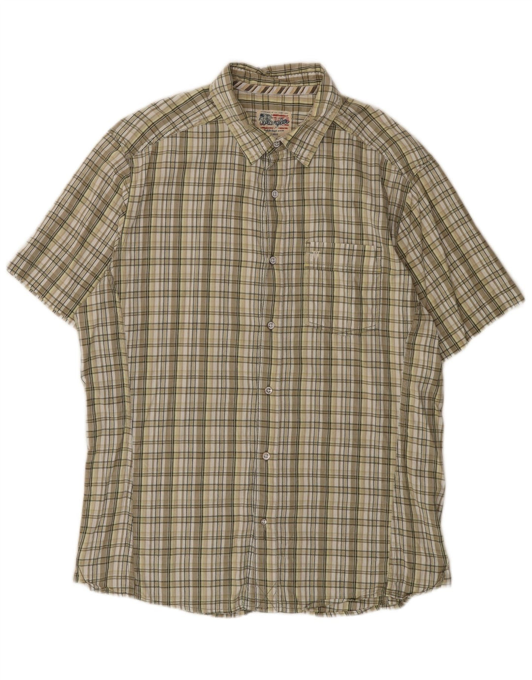 Wrangler Mens Short Sleeve Shirt XL Beige Check Cotton