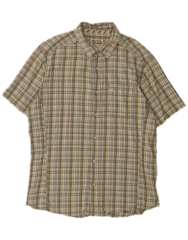 Wrangler Mens Short Sleeve Shirt XL Beige Check Cotton