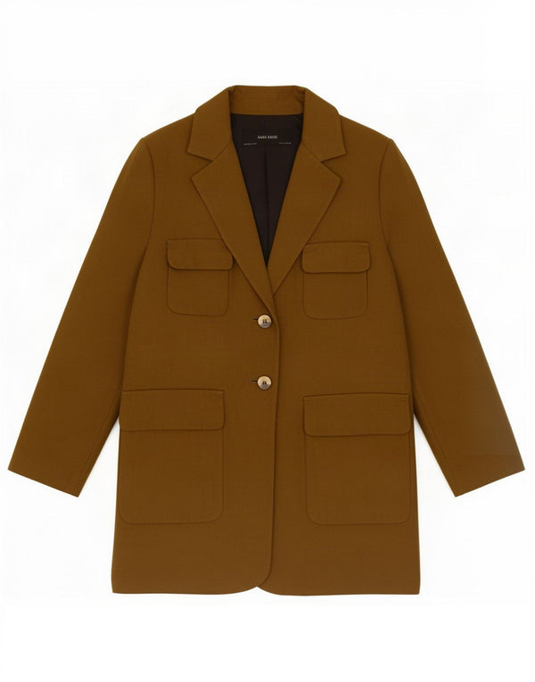 Zara Womens Overcoat UK 14 Medium Khaki Cotton