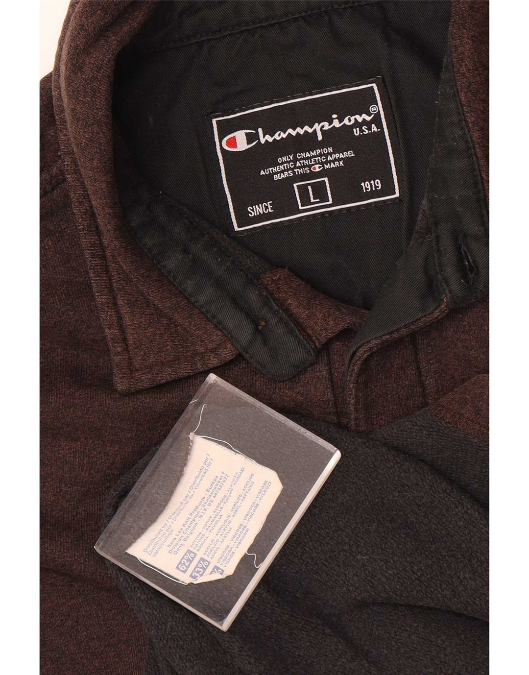 Champion Mens Long Sleeve Polo Shirt Large Brown Cotton