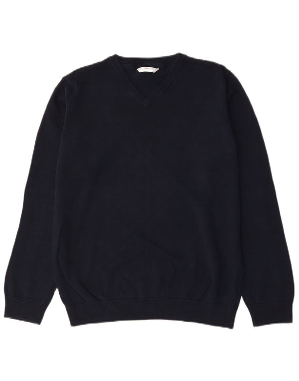 Marks & Spencer Boys V-Neck Jumper Sweater 15-16 Years Navy Blue Cotton