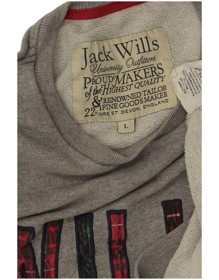 JACK WILLS Mens Graphic Sweatshirt Jumper Large Grey Cotton