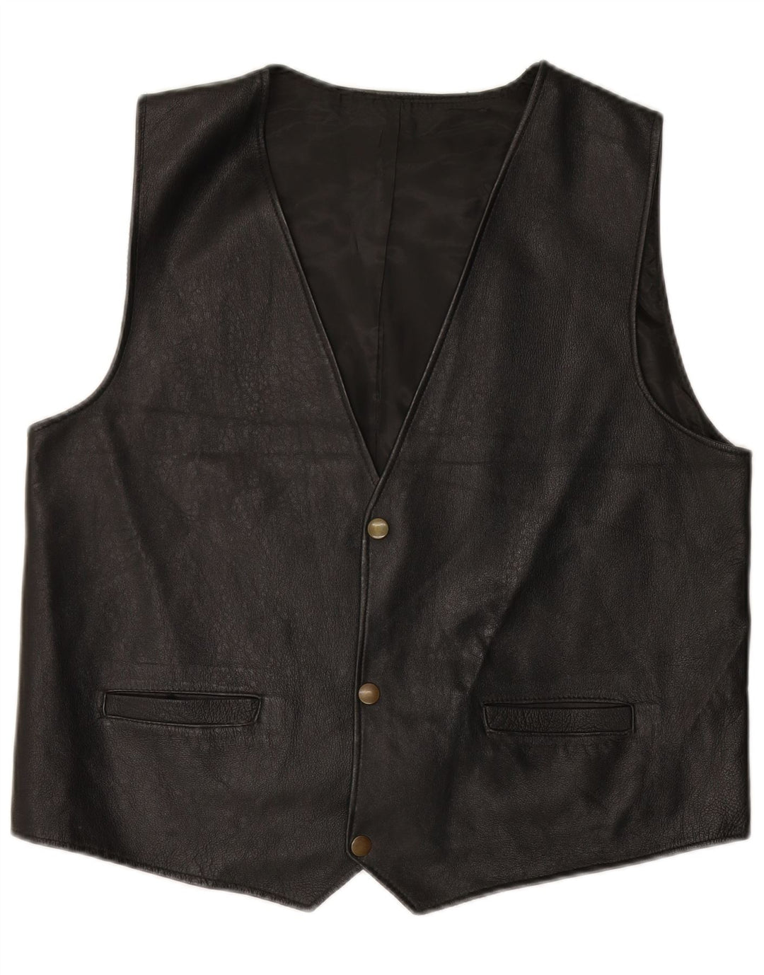 VINTAGE Mens Leather Waistcoat XL Black