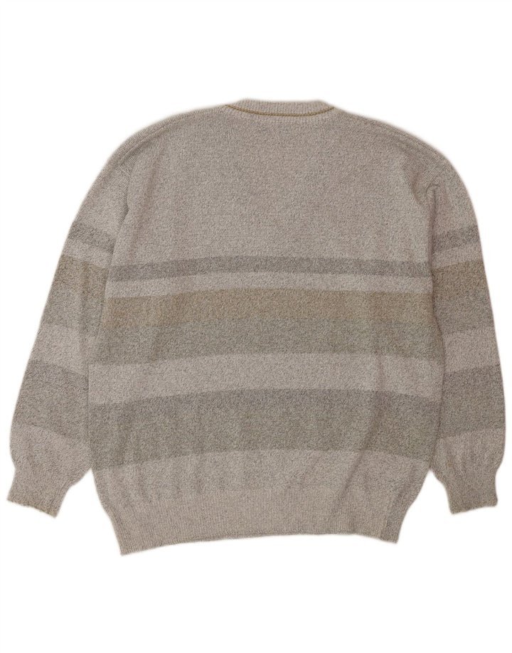 BREIDHOF Mens V-Neck Jumper Sweater Large Grey Geometric Cotton