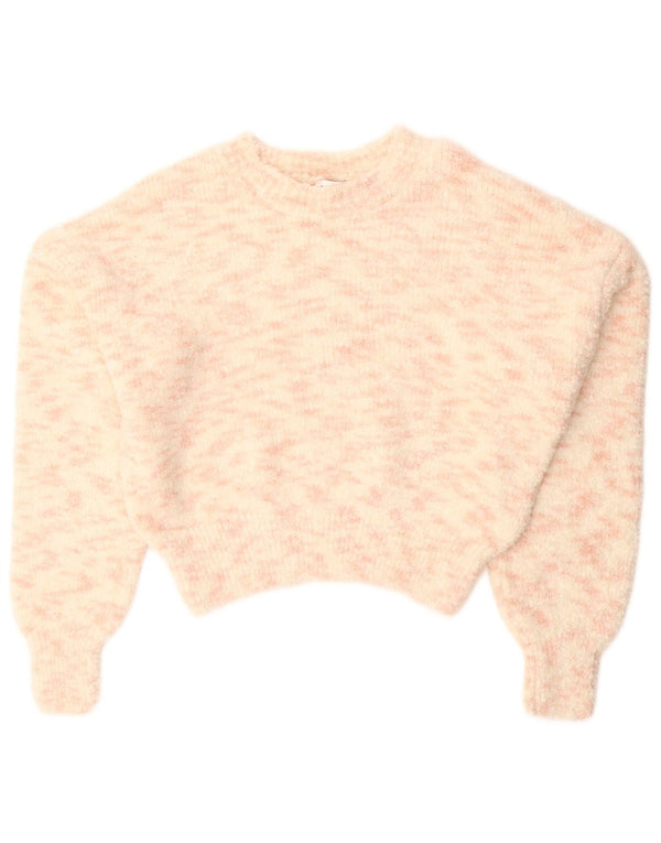 Topshop Womens Crop Boat Neck Jumper Sweater UK 10 Small Off White Flecked