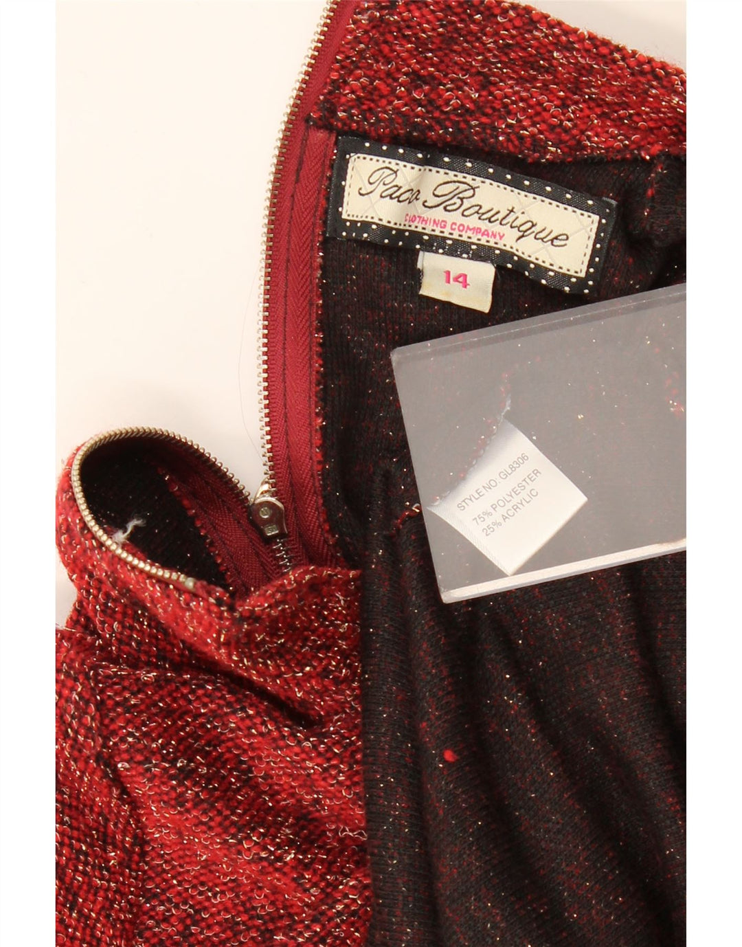 PACO BOUTIQUE Womens Long Sleeve Jumper Dress UK 14 Large Red Flecked