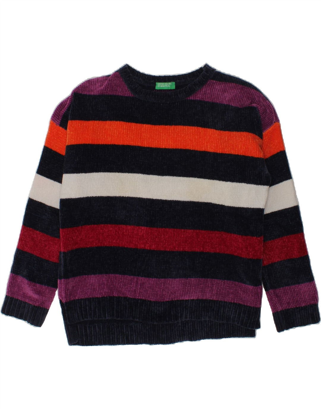 BENETTON Girls Fleece Jumper 8-9 Years Large  Multicoloured Striped Cotton | Vintage Benetton | Thrift | Second-Hand Benetton | Used Clothing | Messina Hembry 