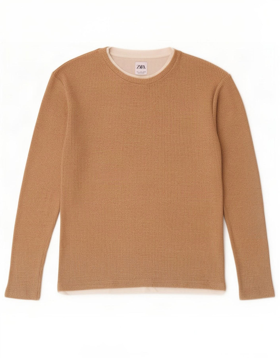 Zara Mens Top Long Sleeve Small Beige Cotton