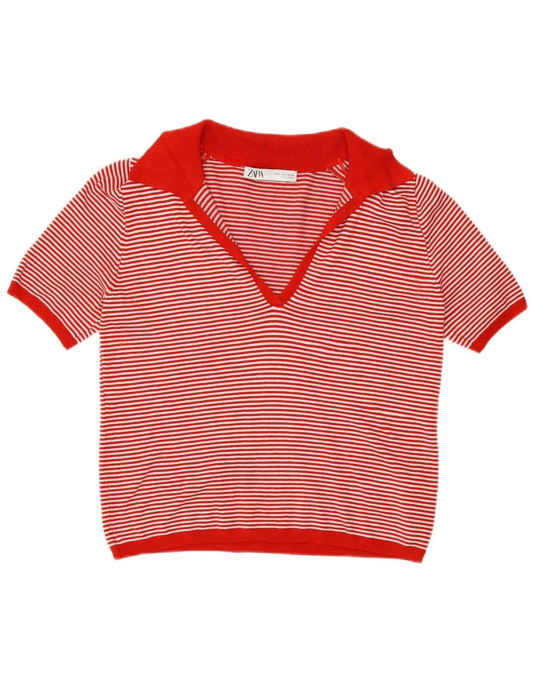Zara Womens Polo Shirt UK 10 Small Red Striped Viscose