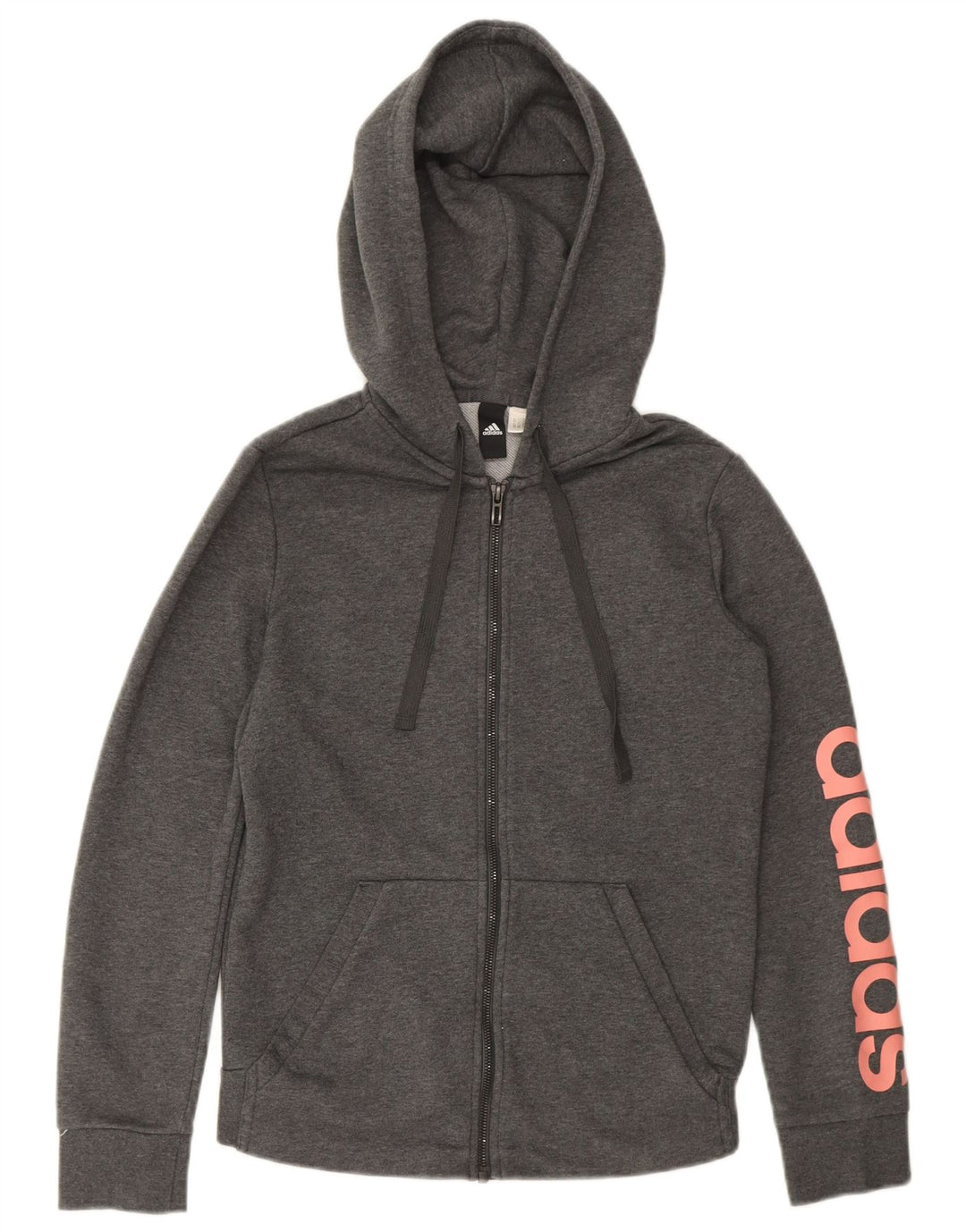 ADIDAS Womens Graphic Zip Hoodie Sweater Small Grey Cotton