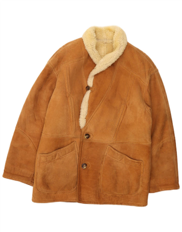 Vintage Mens Shearling Jacket UK 36 Small Beige Sheepskin