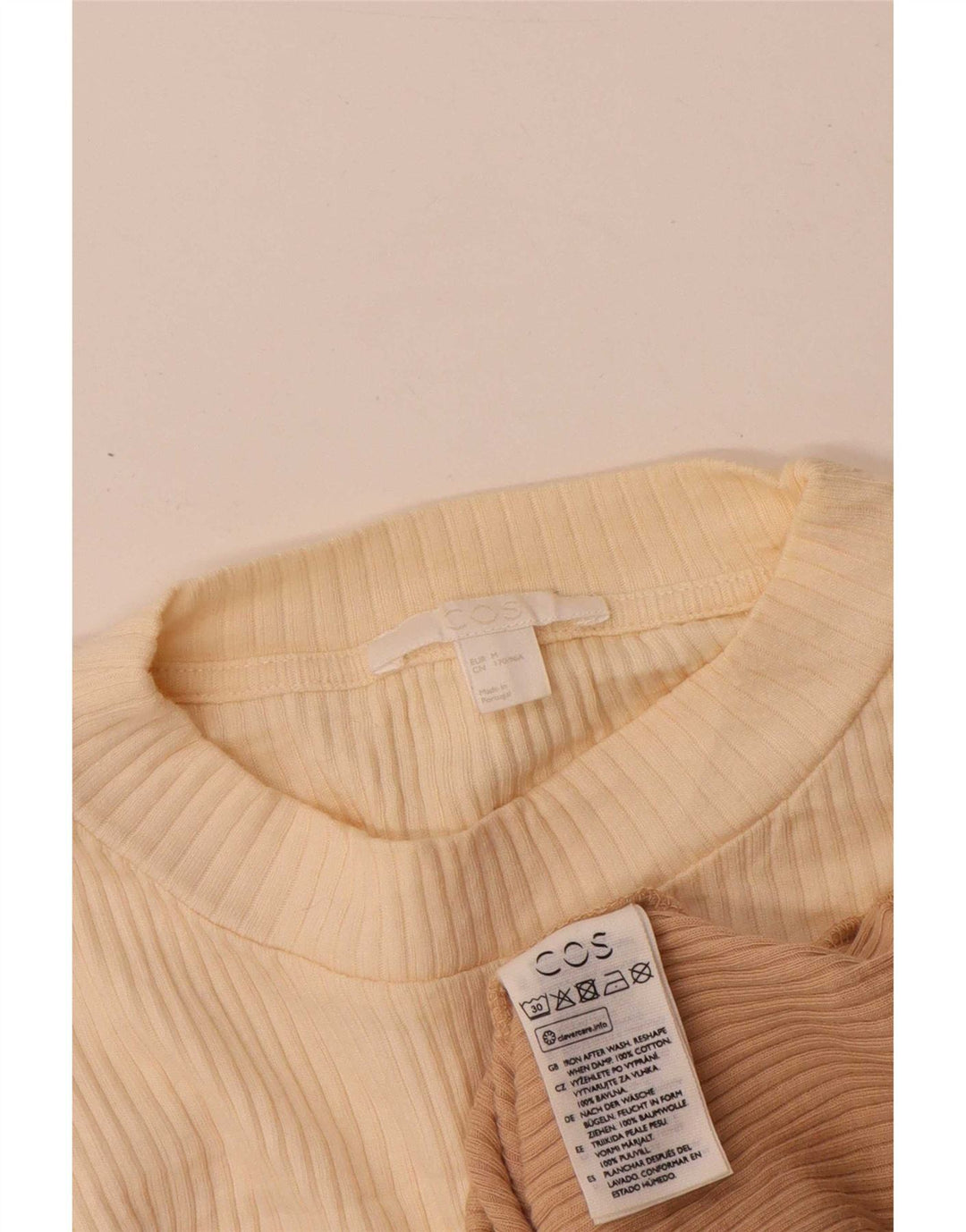 Cos Womens Top Long Sleeve UK 12 Medium Beige Colourblock Cotton
