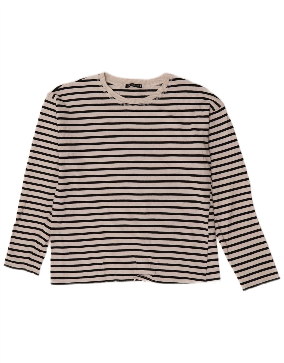 Zara Womens Top Long Sleeve UK 10 Small White Striped Cotton