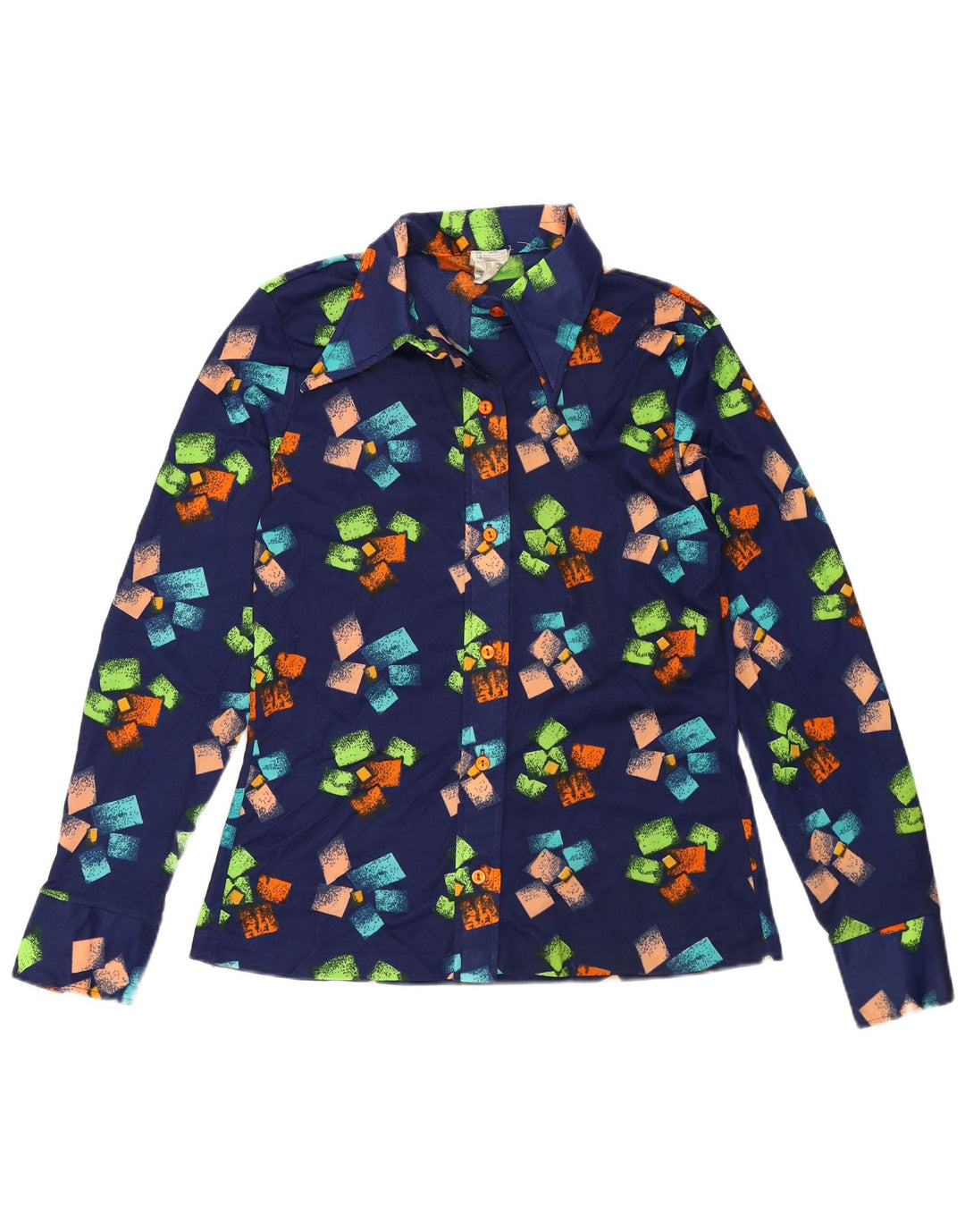 Vintage Womens Shirt Blouse UK 18 XL Navy Blue Geometric Polyester