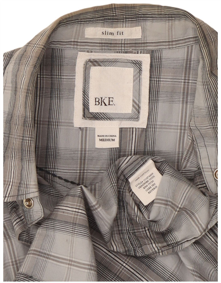 BKE Mens Slim Fit Shirt Medium Grey Check Cotton