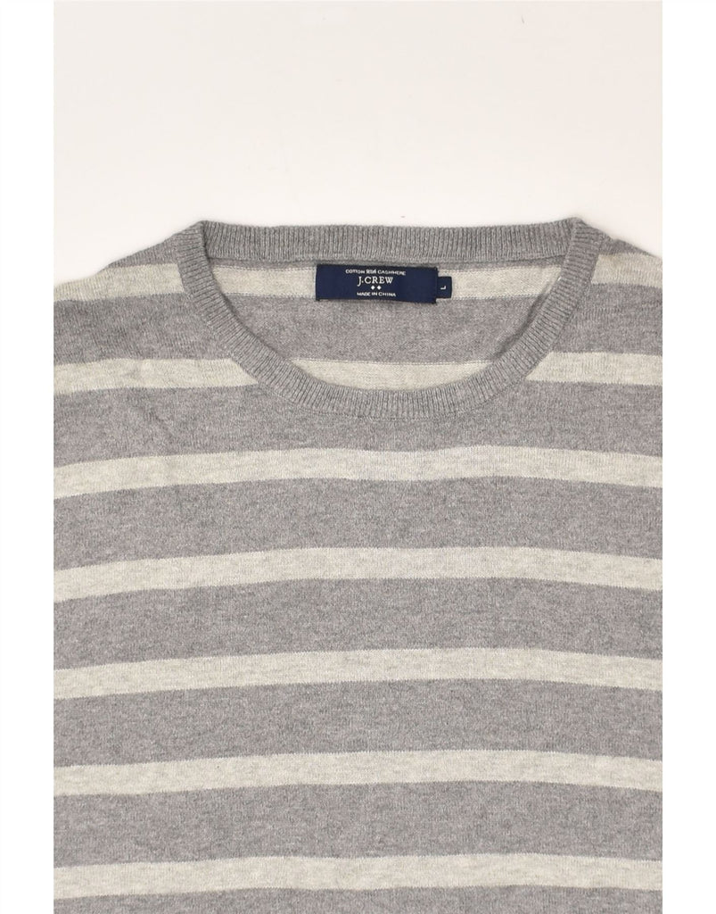 J. CREW Mens Crew Neck Jumper Sweater Large Grey Striped Cotton | Vintage J. Crew | Thrift | Second-Hand J. Crew | Used Clothing | Messina Hembry 