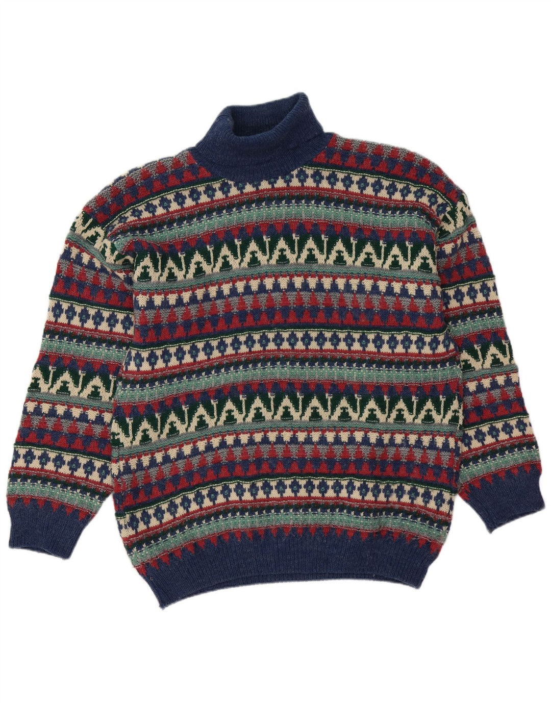Vintage Mens Roll Neck Jumper Sweater Large Multicoloured Fair Isle Wool