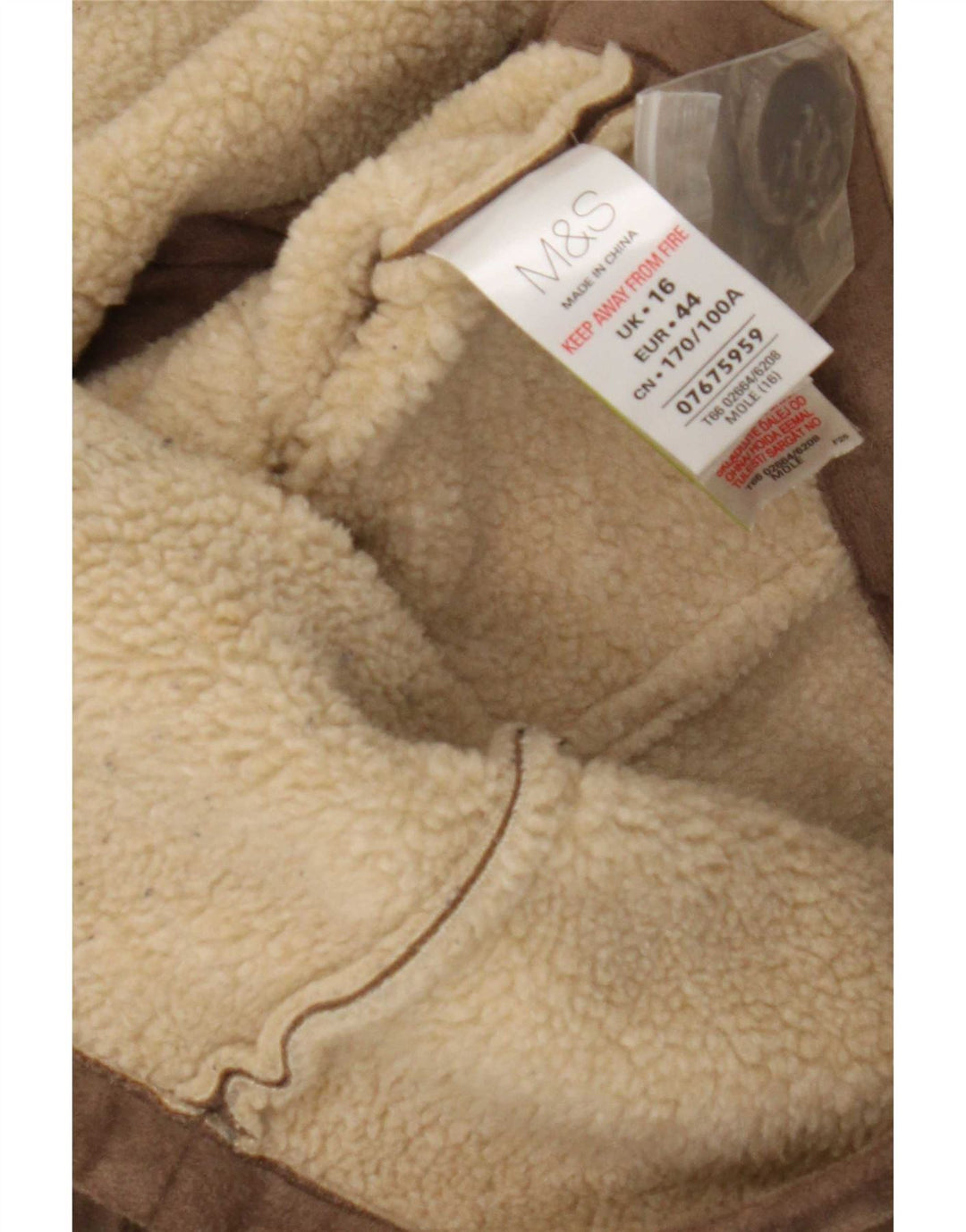 Marks & Spencer Womens Sherpa Jacket UK 16 Large Brown Polyester