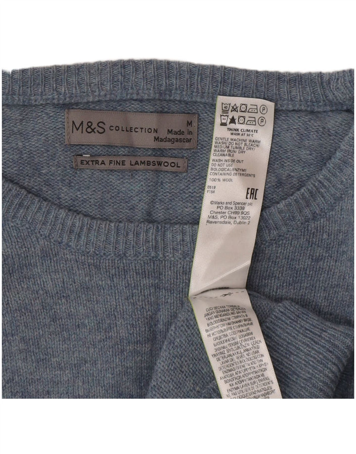 Marks & Spencer Mens Boat Neck Jumper Sweater Medium Blue Wool Classic