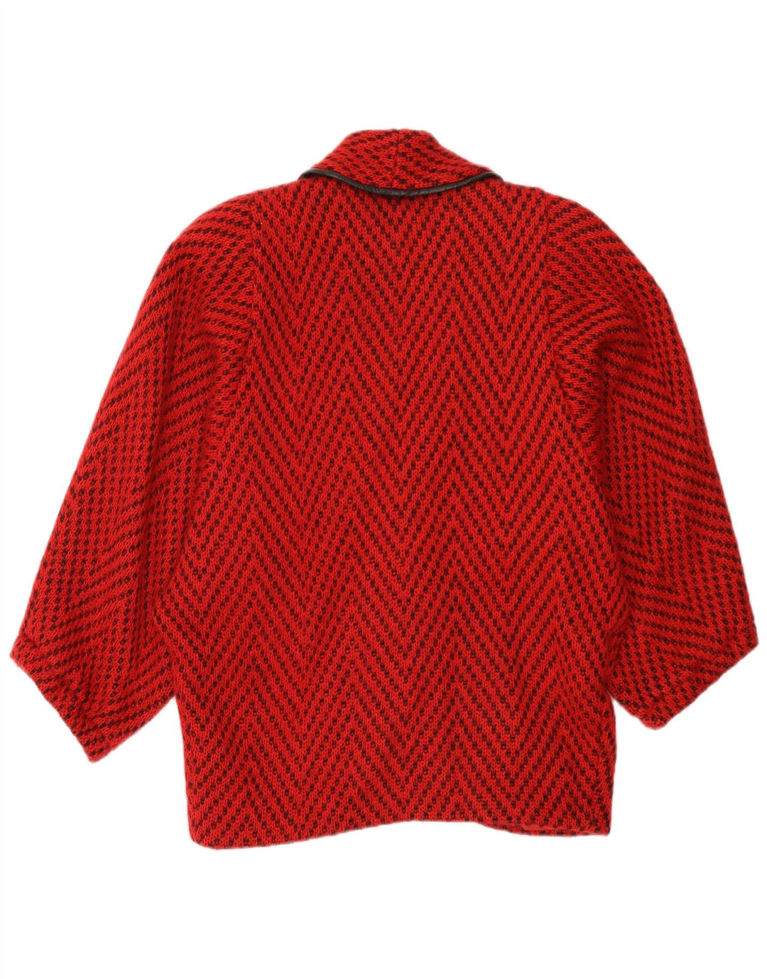Vintage Womens Knit Batwing Jacket UK 14 Large Red Chevron
