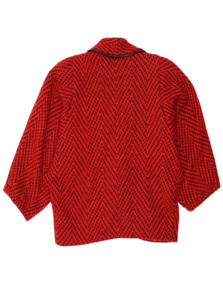 Vintage Womens Knit Batwing Jacket UK 14 Large Red Chevron