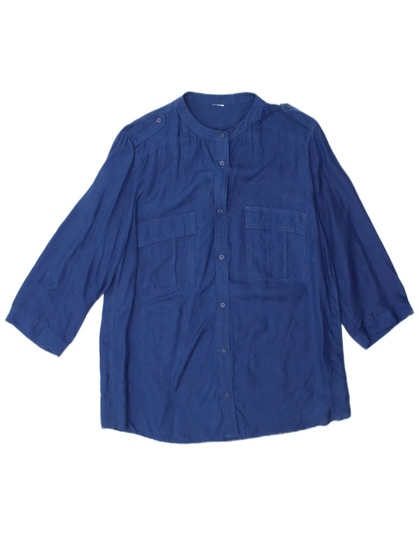 Vintage Womens 3/4 Sleeve Shirt Blouse UK 14 Large Navy Blue