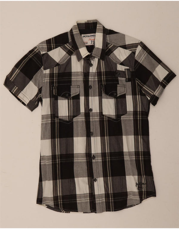 Jack & Jones Mens Short Sleeve Shirt Medium Black Check Cotton