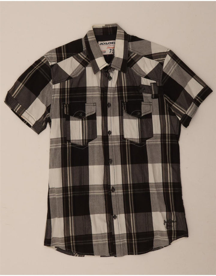 Jack & Jones Mens Short Sleeve Shirt Medium Black Check Cotton