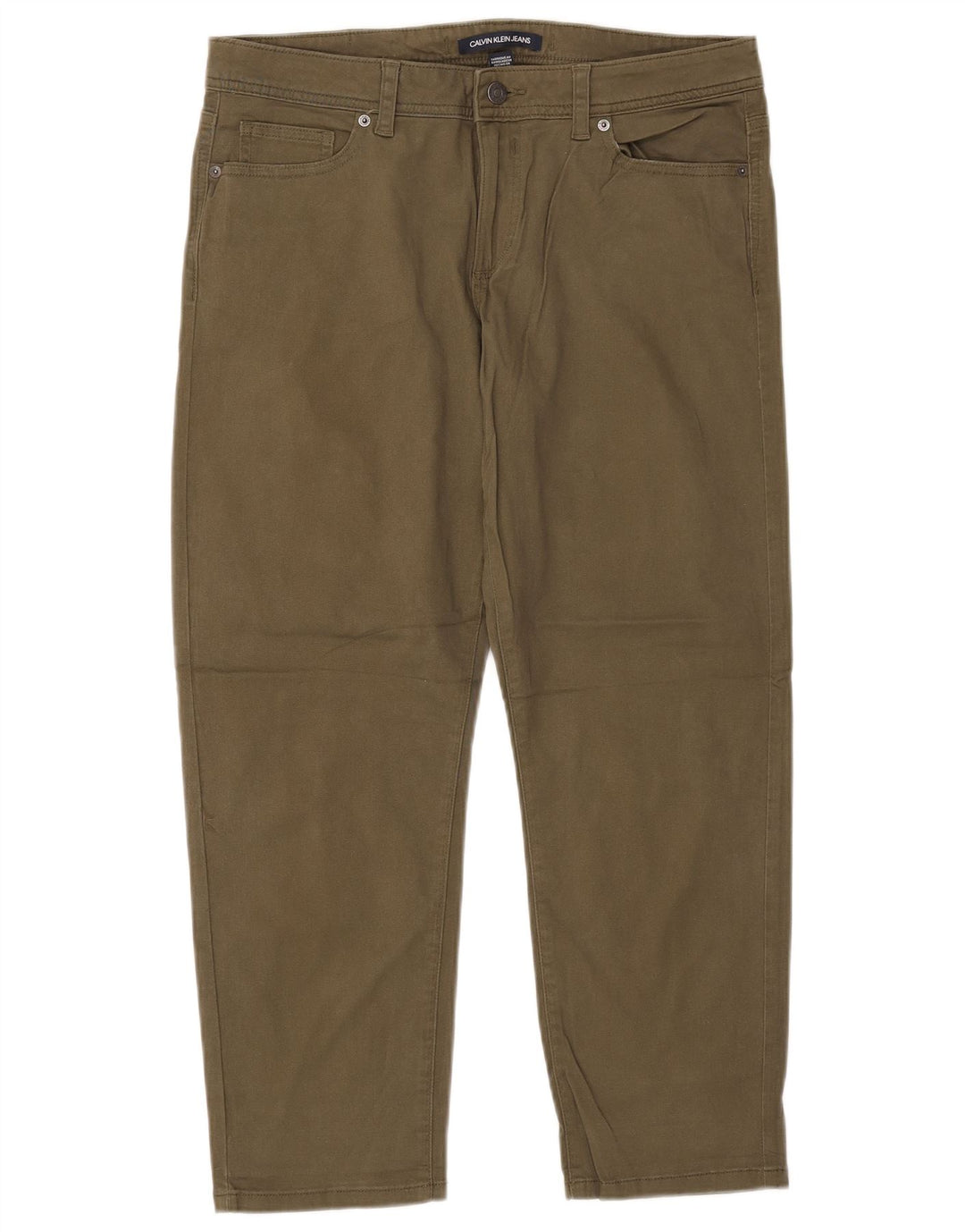 CALVIN KLEIN Womens Tapered Cropped Trousers US 12 Large W34 L26 Khaki