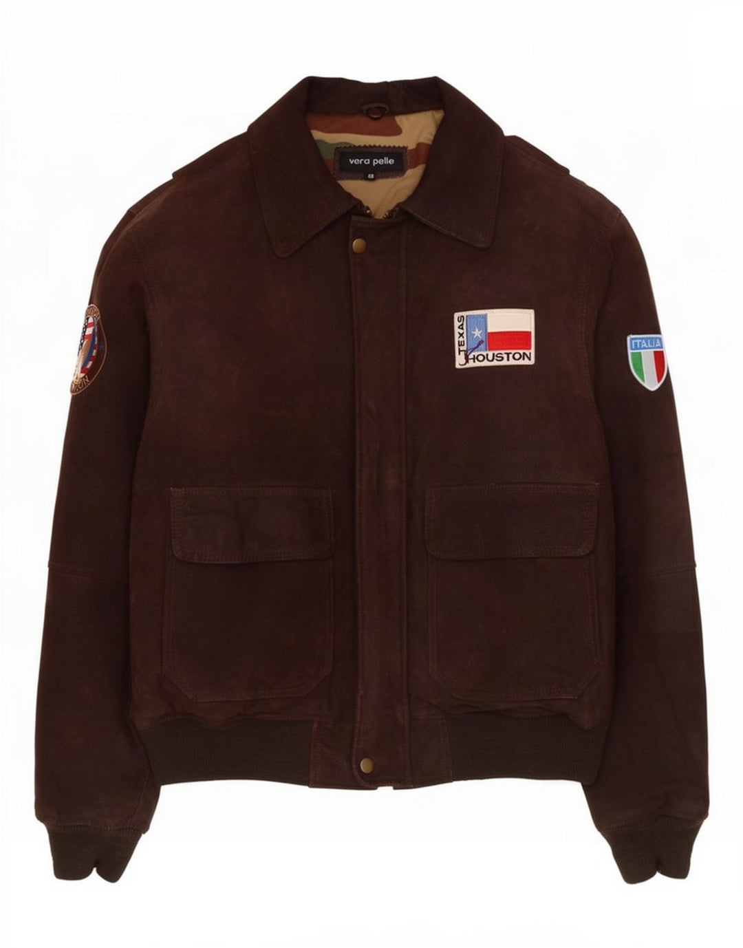 Vintage Mens Graphic Leather Jacket IT 48 Medium Brown