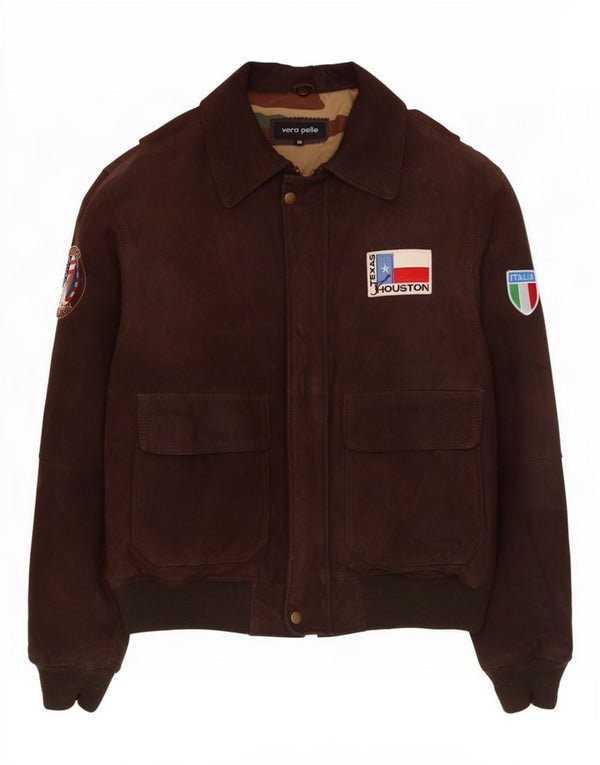 Vintage Mens Graphic Leather Jacket IT 48 Medium Brown
