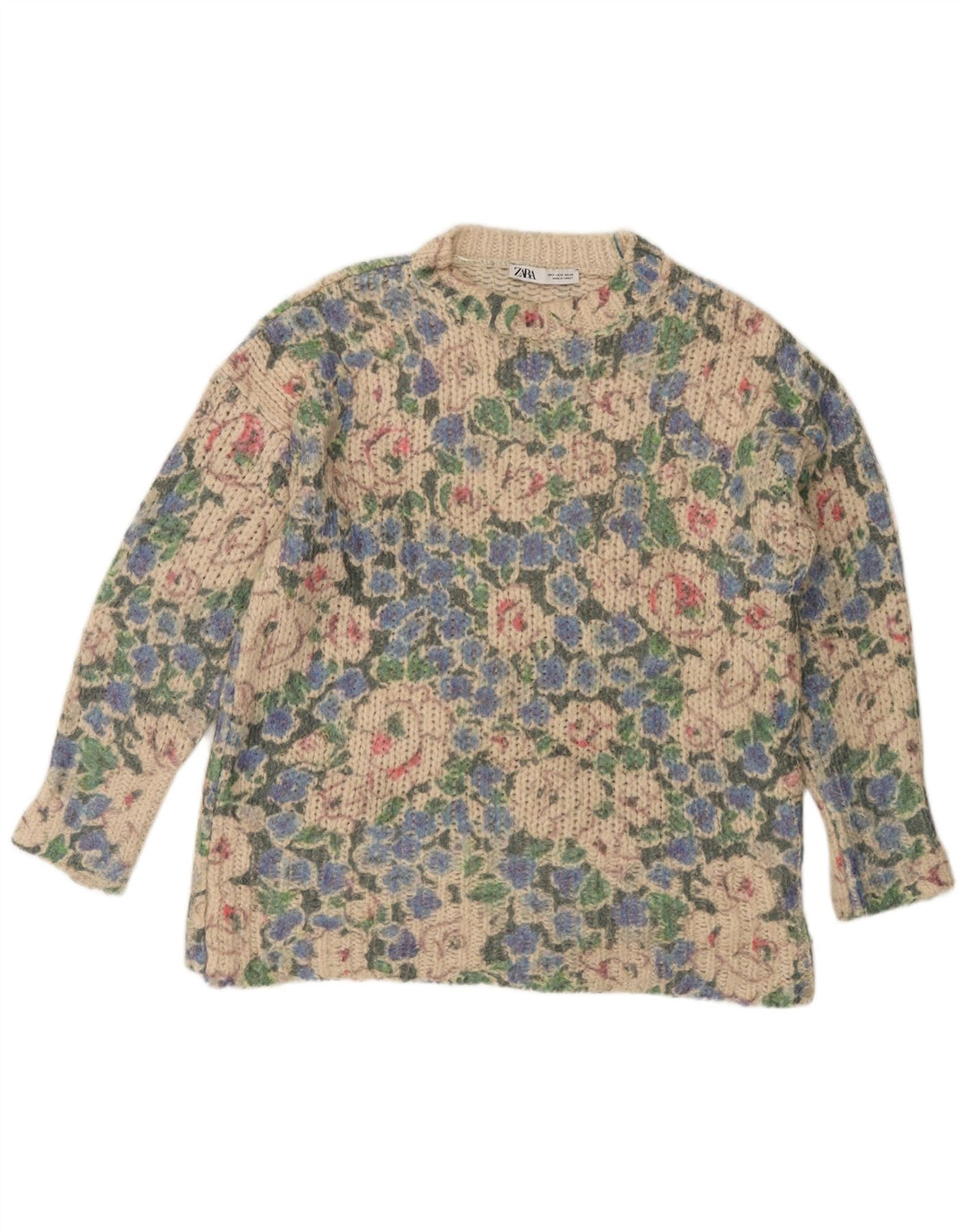 ZARA Womens Crew Neck Jumper Sweater UK 10 Small Multicoloured Floral