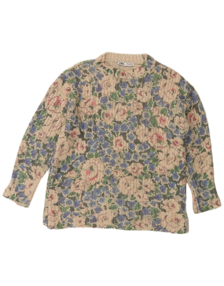 ZARA Womens Crew Neck Jumper Sweater UK 10 Small Multicoloured Floral