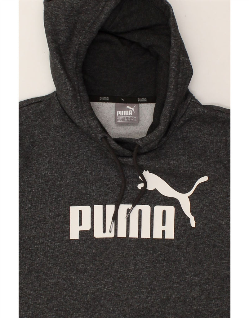 PUMA Womens Graphic Hoodie Jumper UK 12 Medium Grey Flecked Cotton | Vintage Puma | Thrift | Second-Hand Puma | Used Clothing | Messina Hembry 