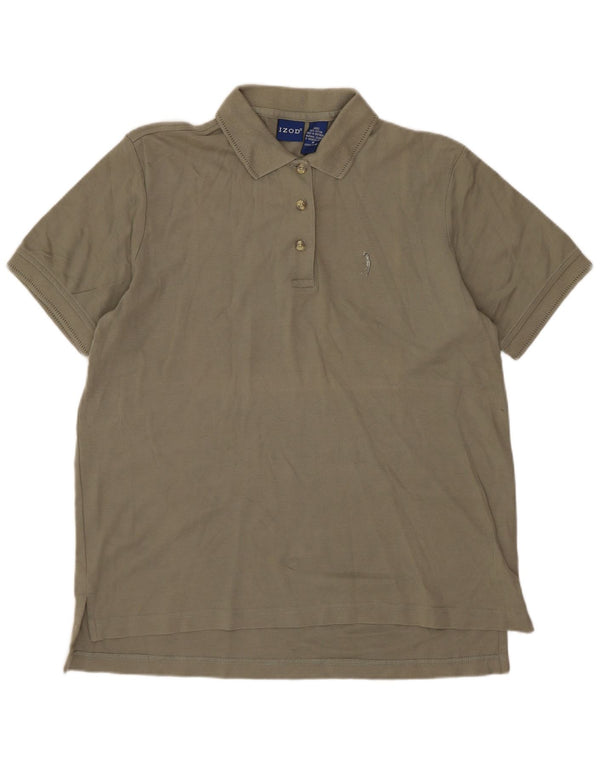Izod Womens Polo Shirt UK 14 Medium Khaki Cotton