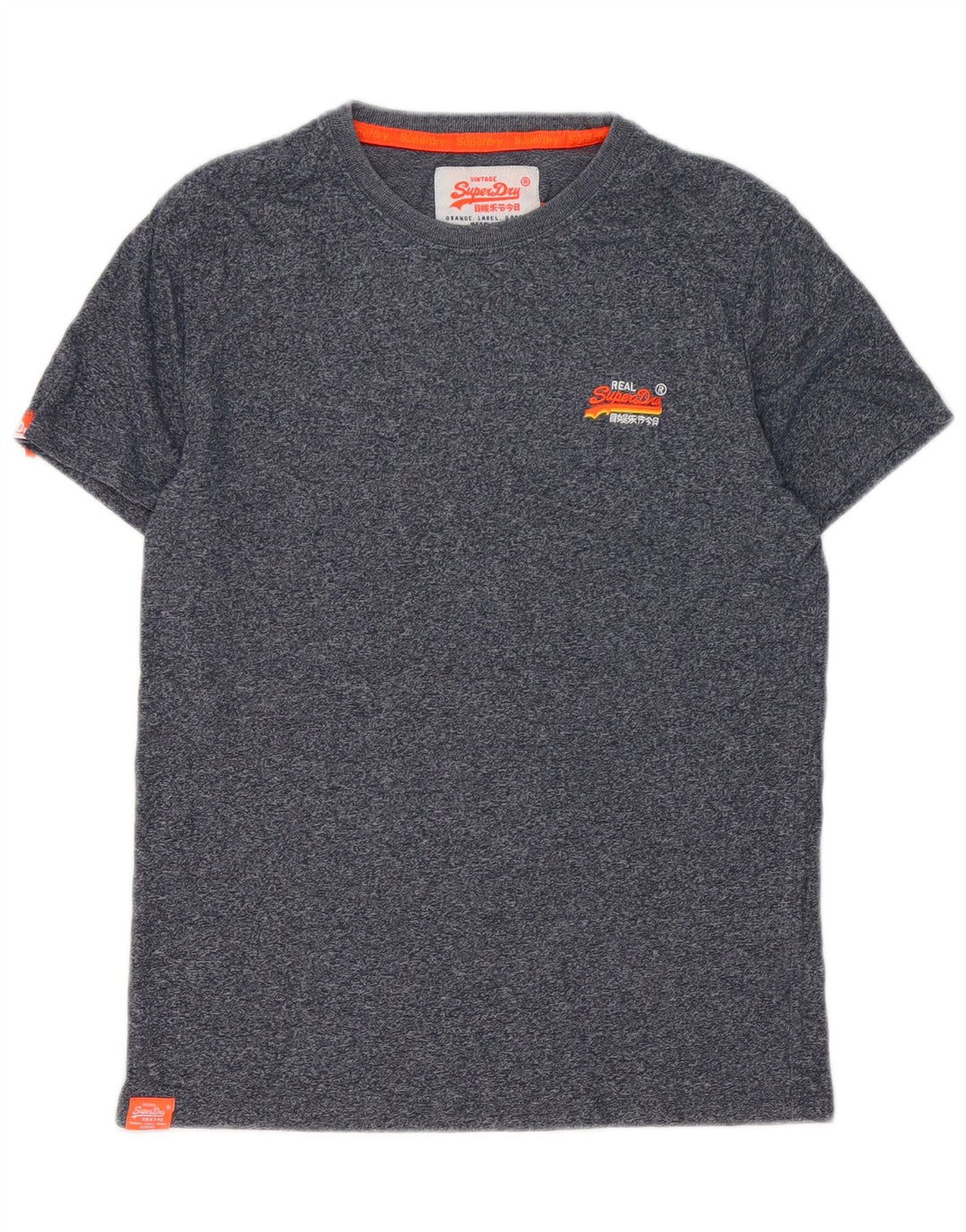 Superdry Mens T-Shirt Top Small Navy Blue Flecked Cotton