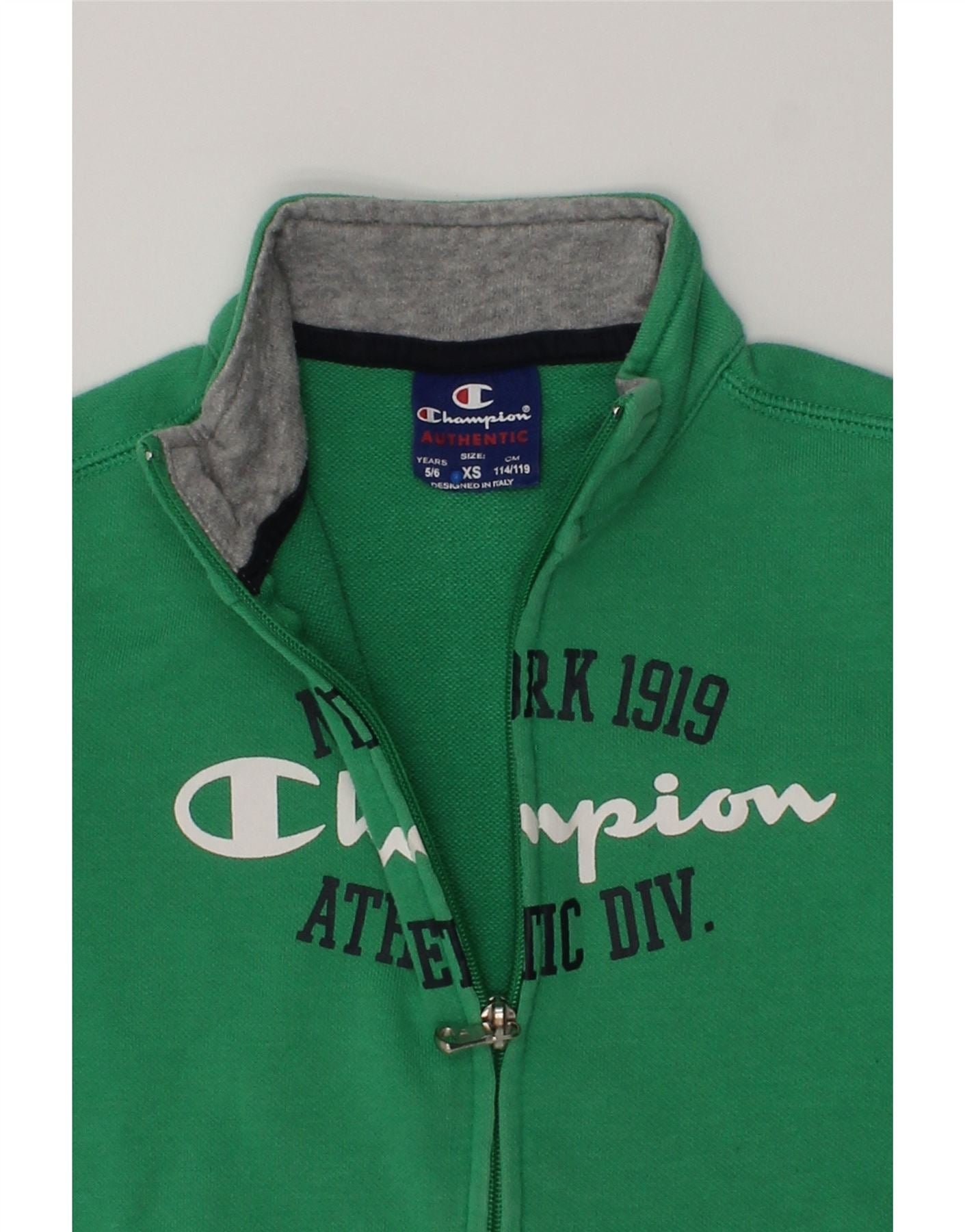 CHAMPION Boys Graphic Tracksuit Top Jacket 5 6 Years XS Green Cotton