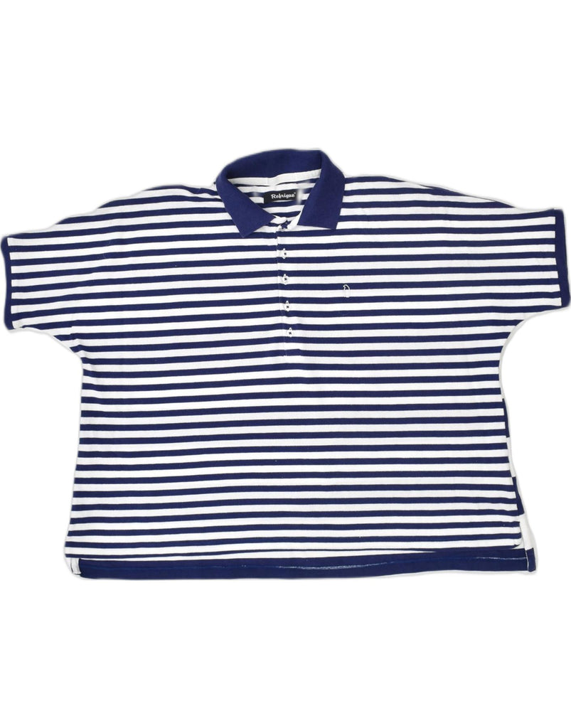 REFRIGUE Mens Polo Shirt Small Blue Striped Cotton | Vintage | Thrift | Second-Hand | Used Clothing | Messina Hembry 