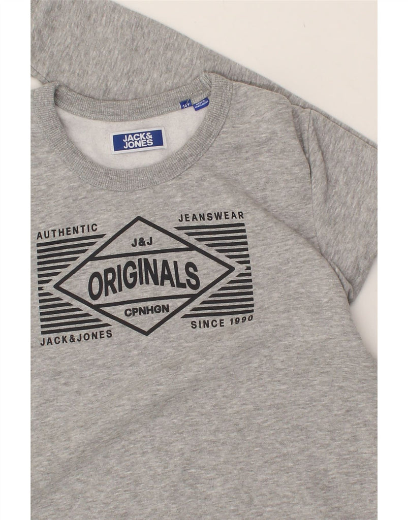 JACK & JONES Boys Graphic Sweatshirt Jumper 13-14 Years Grey Cotton | Vintage Jack & Jones | Thrift | Second-Hand Jack & Jones | Used Clothing | Messina Hembry 