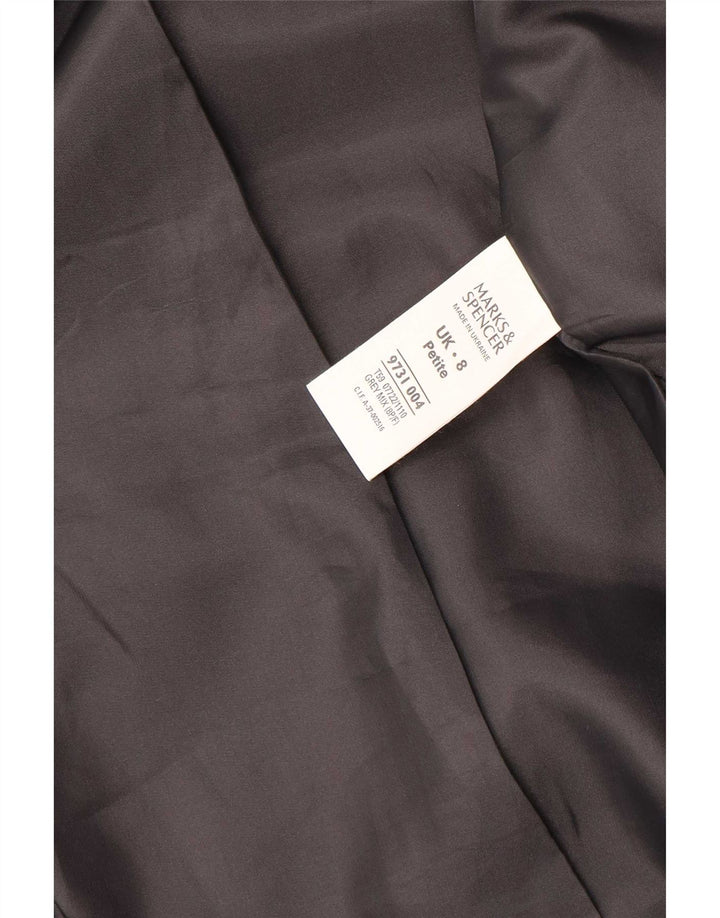 Marks & Spencer Womens Petite Overcoat UK 8 Small Grey Pinstripe Polyester
