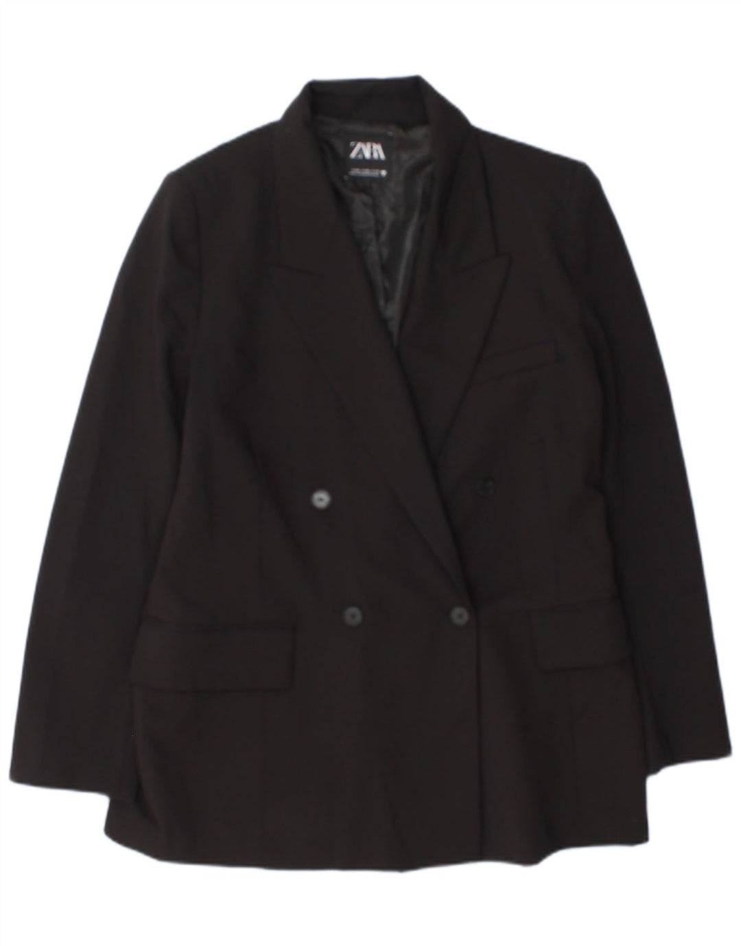 Zara Womens Double Breasted Blazer Jacket UK 18 XL Black Polyester